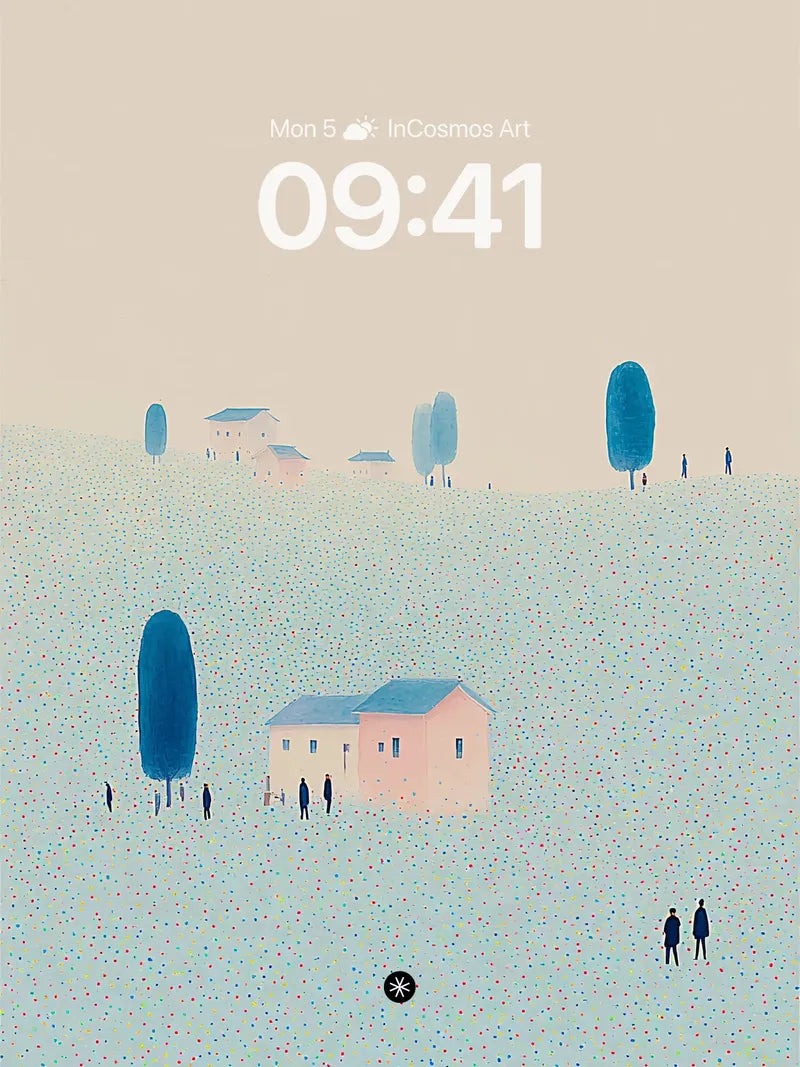 Serene Pointillist Village Winter Wallpaper wallpaper for iPhone, iPad & Mac