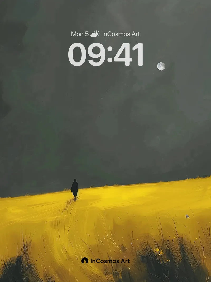 Solitary Moonlight Wallpaper with Golden Field