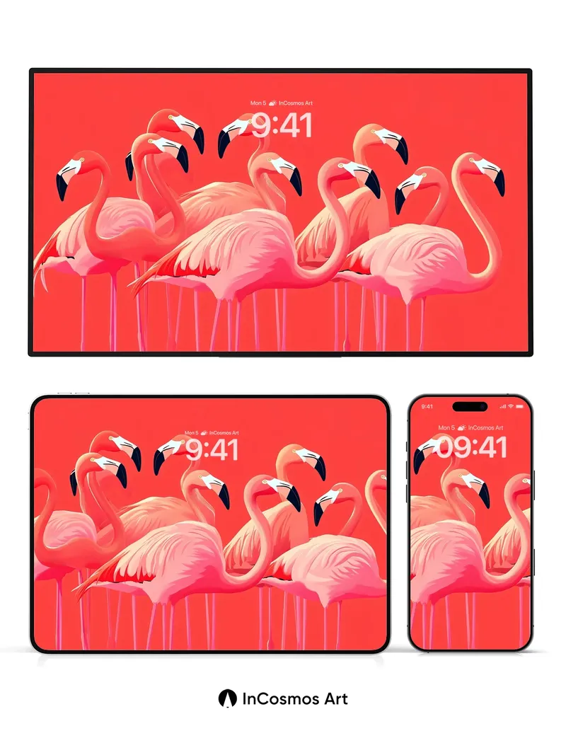 Pink Mirage Wallpaper with Flamingo Flock