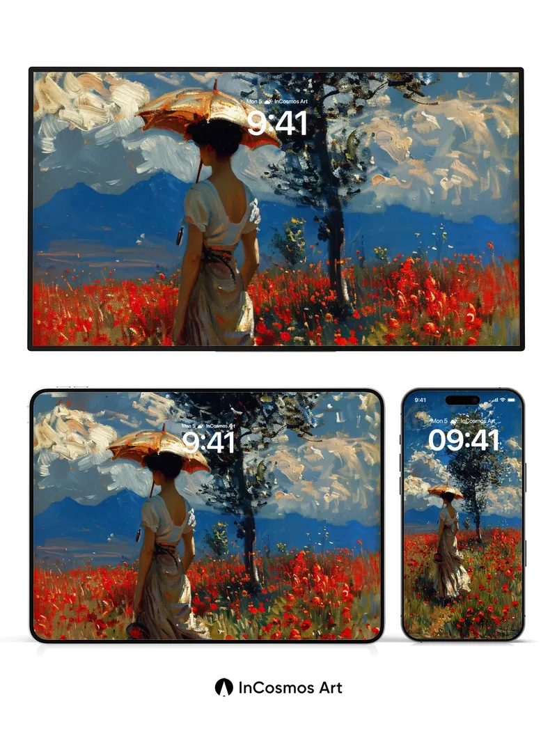 Whispering Poppy Field Wallpaper with Sunlit Drift