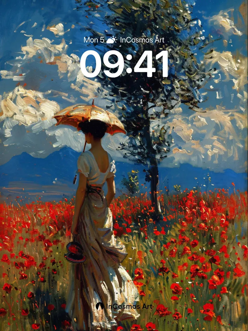 Whispering Poppy Field Wallpaper with Sunlit Drift