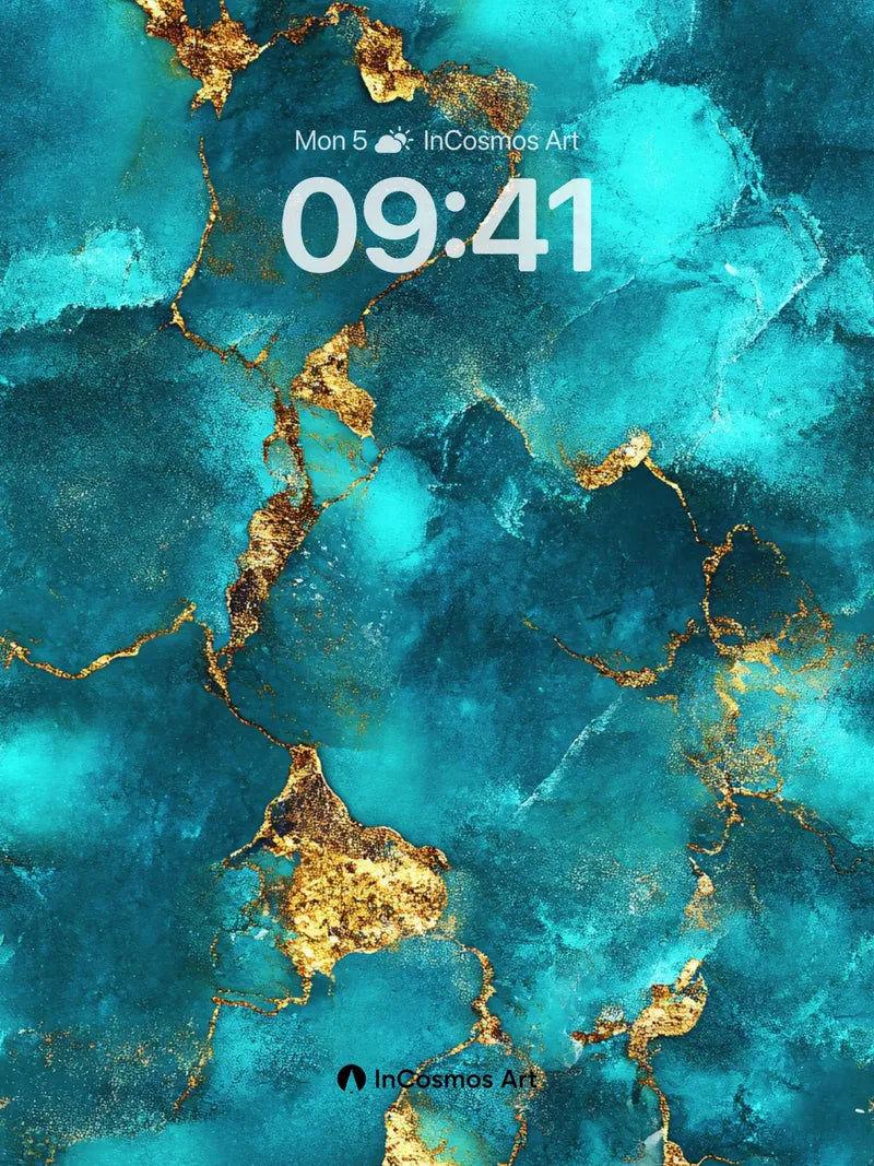Luminous Turquoise Wallpaper with Gold Veins wallpaper for iPhone, iPad & Mac