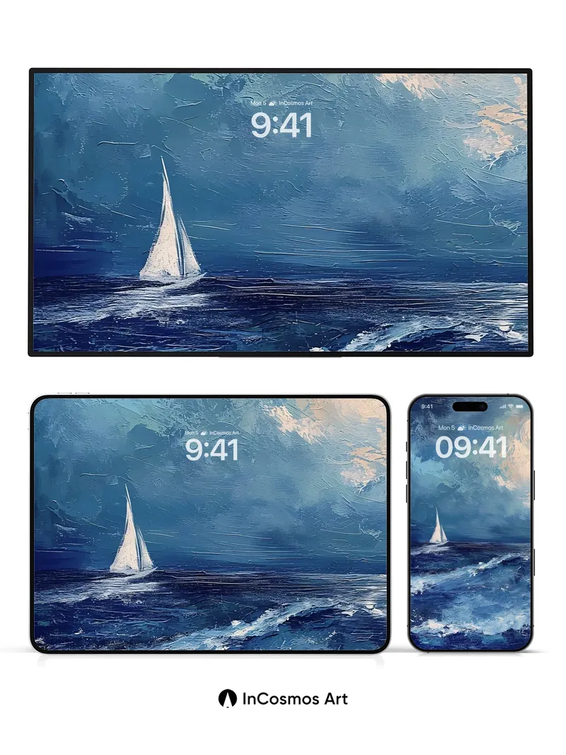 Moonlit Sail Wallpaper with Swirling Skies