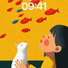 Whispering Gold Wallpaper with Floating Fish wallpaper for iPhone, iPad & Mac