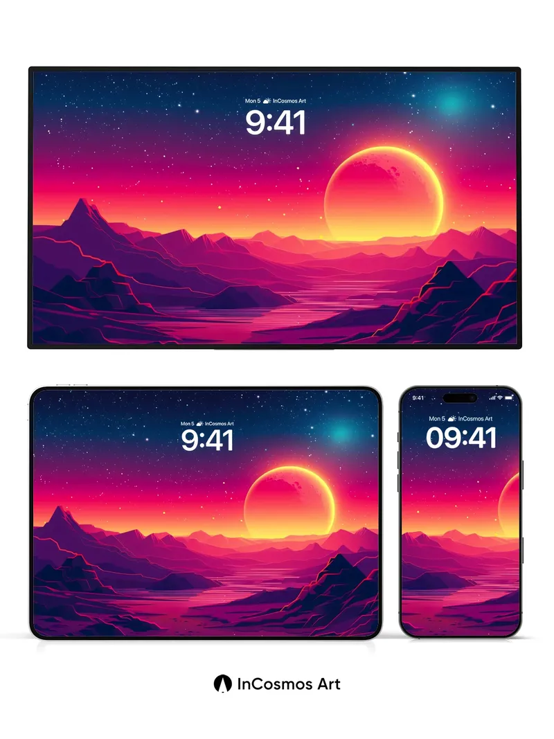 Neon Horizon Wallpaper with Cosmic Eclipse