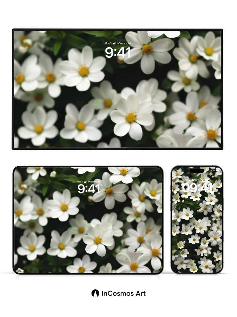 Serenity Bloom Wallpaper with Golden Hearts