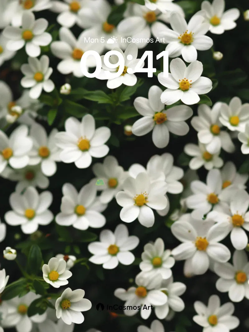 Serenity Bloom Wallpaper with Golden Hearts