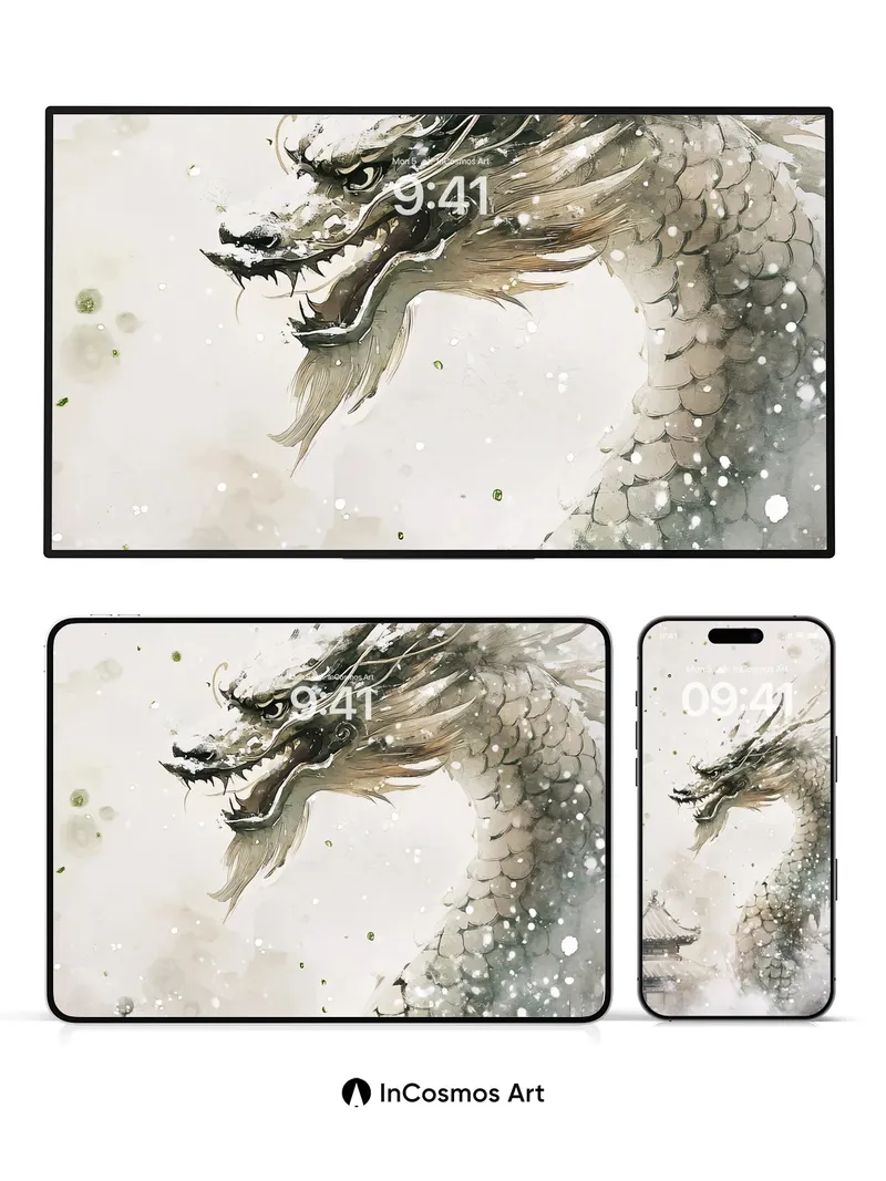 Snow-Drift Dragon Wallpaper with Pagoda Whisper