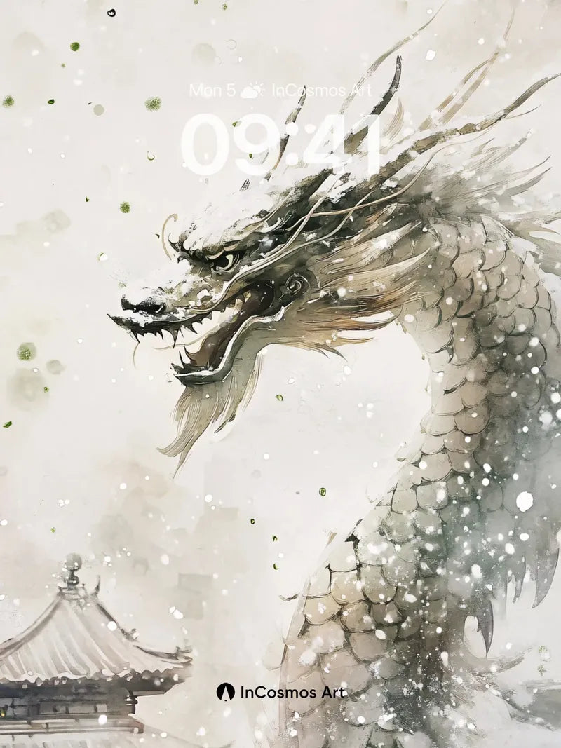 Snow-Drift Dragon Wallpaper with Pagoda Whisper