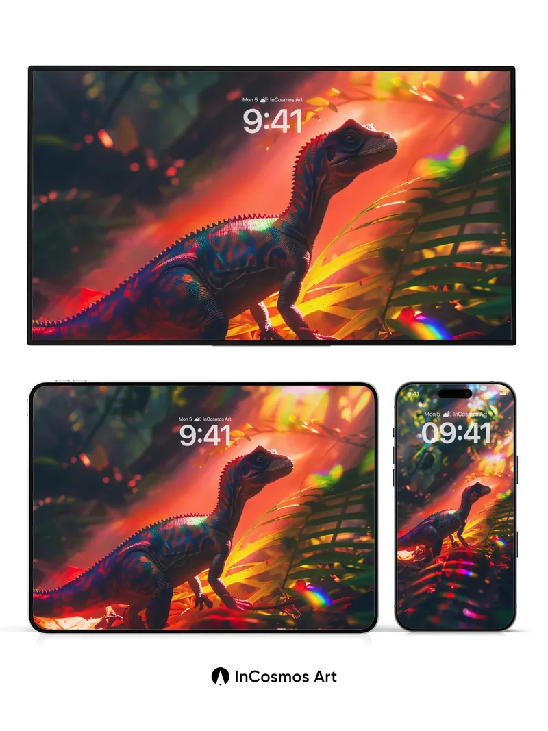 Rainbow Dinosaur Wallpaper with Prism Light