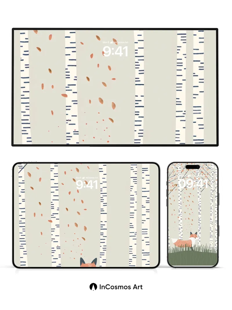 Whispering Birch Wallpaper with Fox in Hush