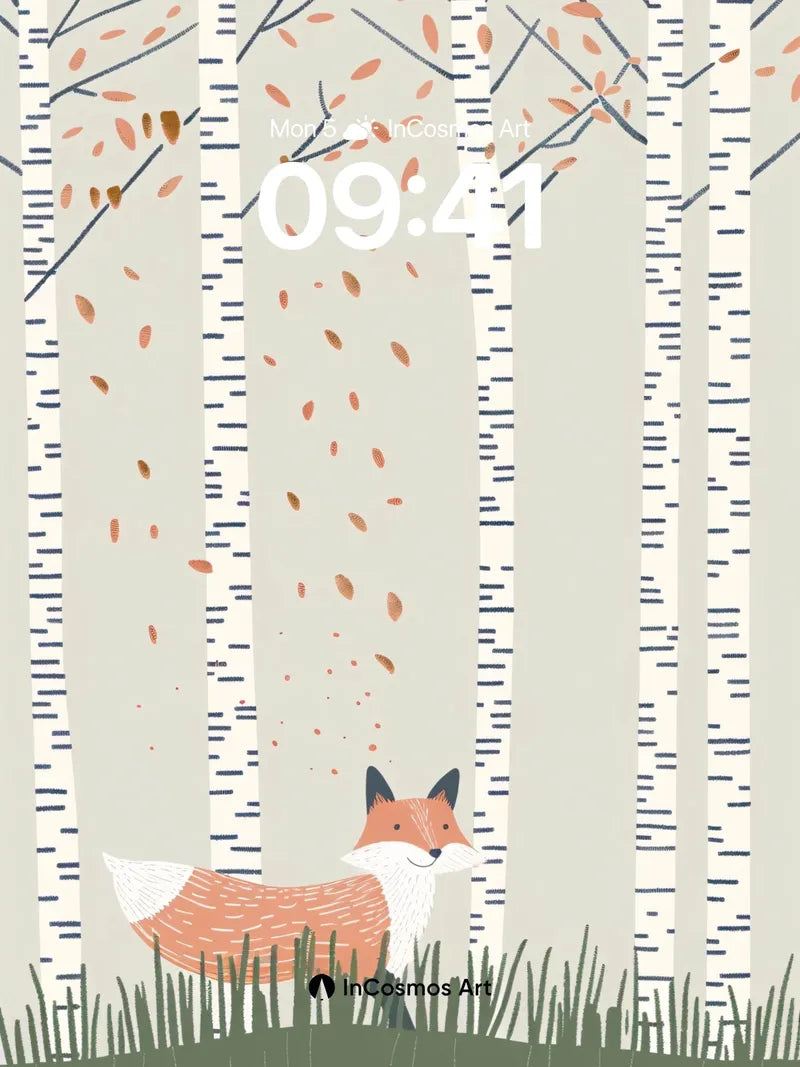 Whispering Birch Wallpaper with Fox in Hush