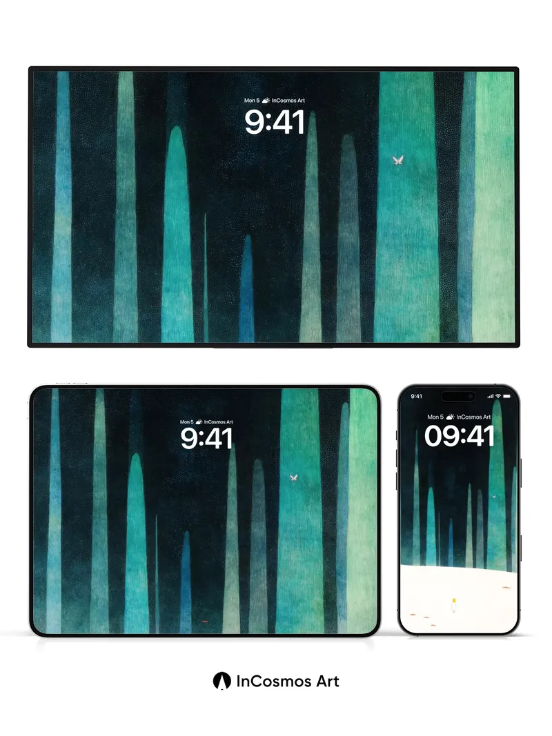 Silent Forest Wallpaper with Floating Light