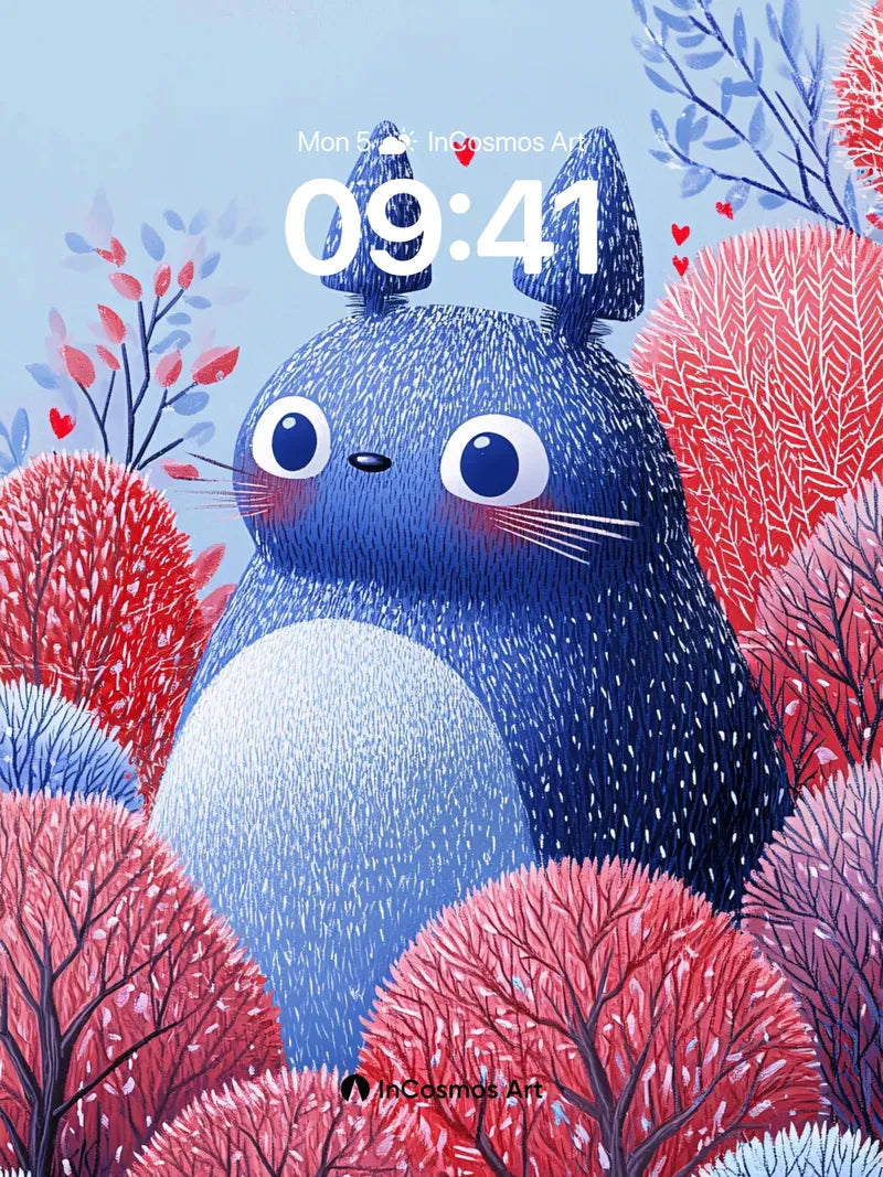 Whispering Forest Wallpaper with Blue Furry Guardian wallpaper for iPhone, iPad & Mac