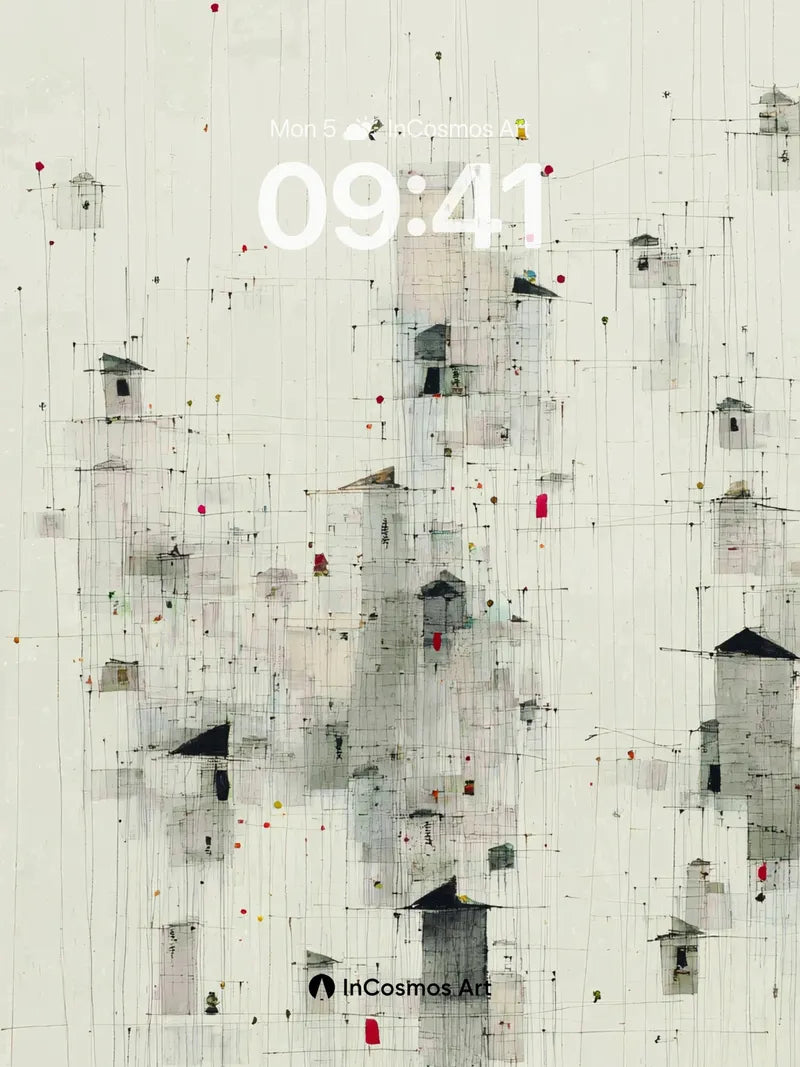 Quiet Rainfall Wallpaper with Suspended Houses wallpaper for iPhone, iPad & Mac
