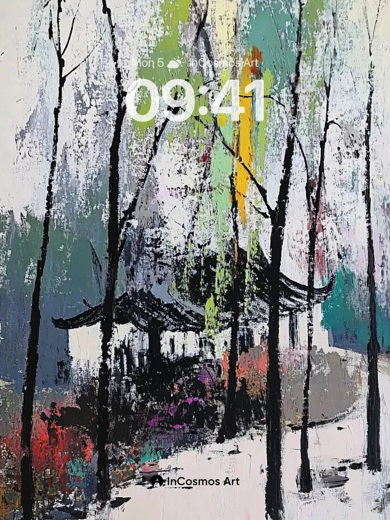 Serenity Grove Wallpaper with Ink-Washed Trees