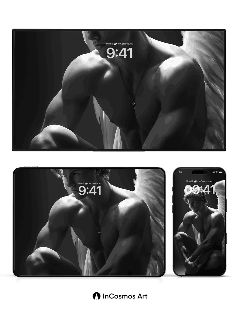 Shadowed Seraph Wallpaper with Feathered Light