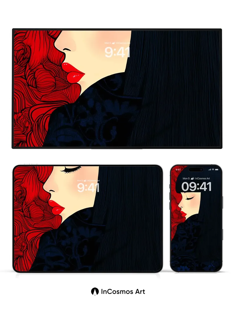 Silken Shadow Wallpaper with Crimson Bloom