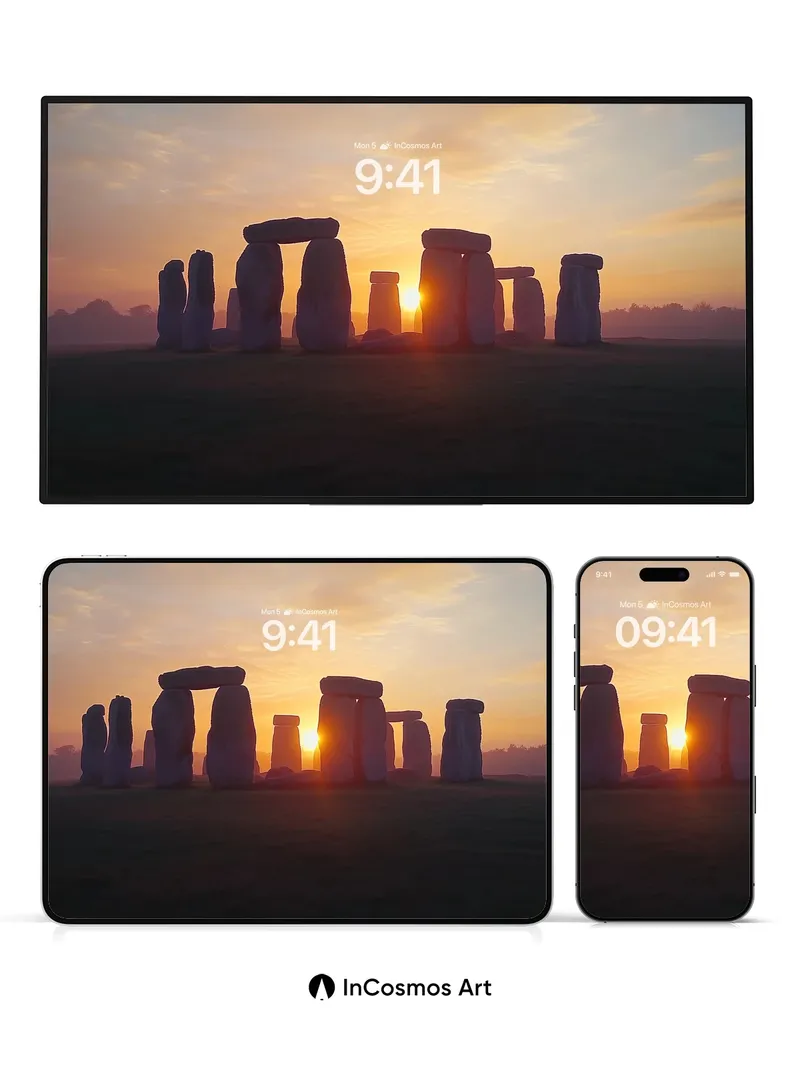 Golden Hush Stonehenge Wallpaper with Sunlit Silence
