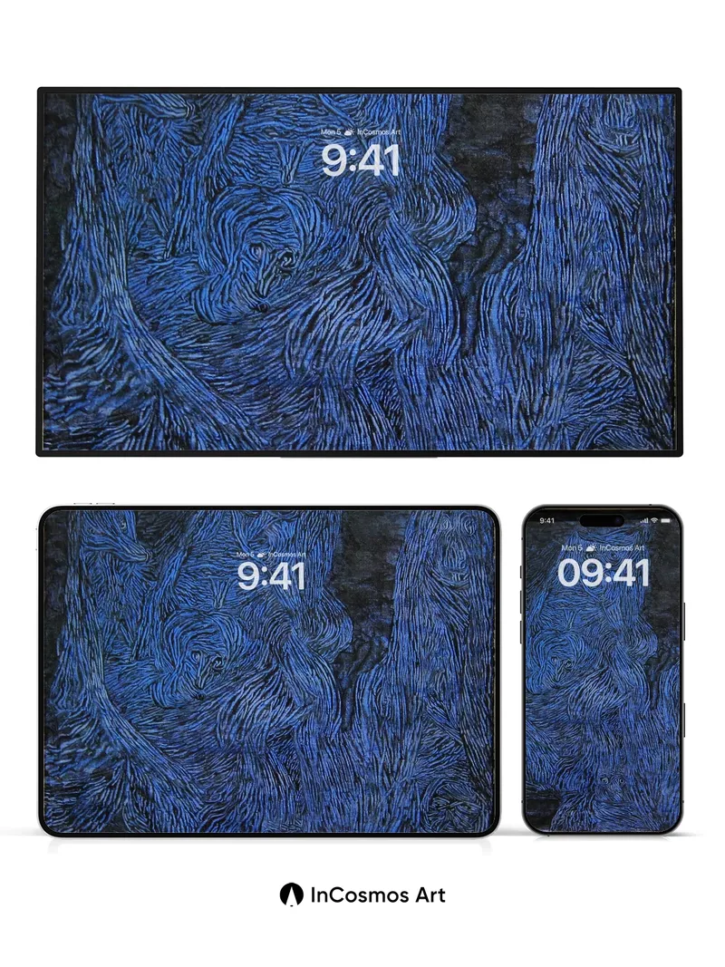 Whispering Blue Forest Wallpaper with Hidden Faces