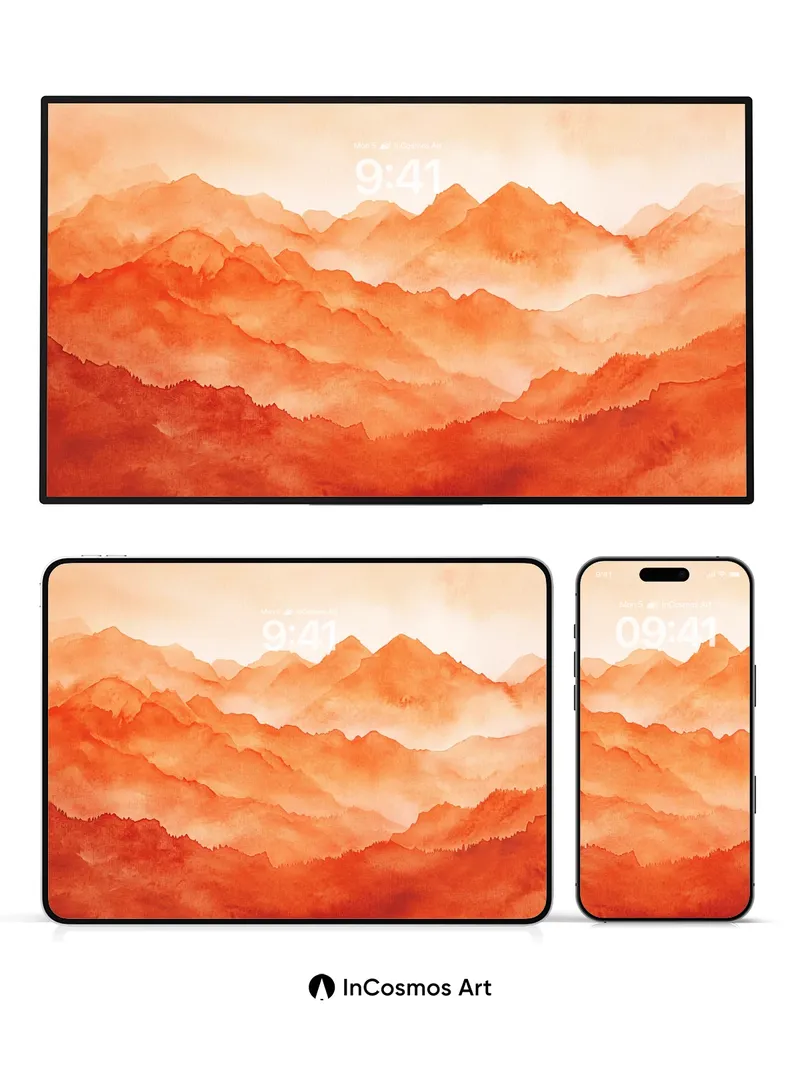 Crimson Horizon Wallpaper with Mist-Blurred Peaks