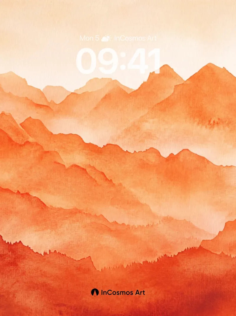 Crimson Horizon Wallpaper with Mist-Blurred Peaks