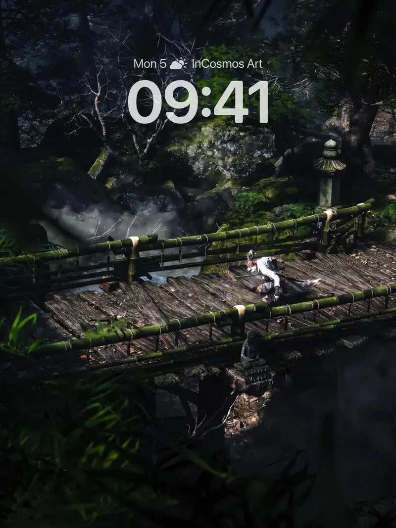 Shadowed Bamboo Bridge Wallpaper with Misty Depths