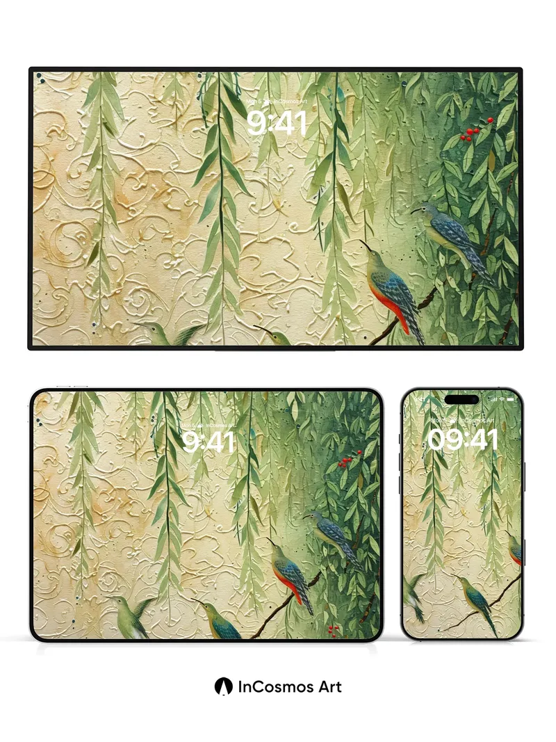 Whispering Willow Wallpaper with Feathered Echoes