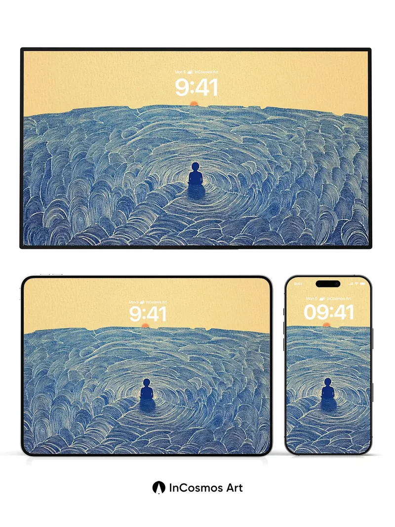 Serenity Wave Wallpaper with Solitary Figure