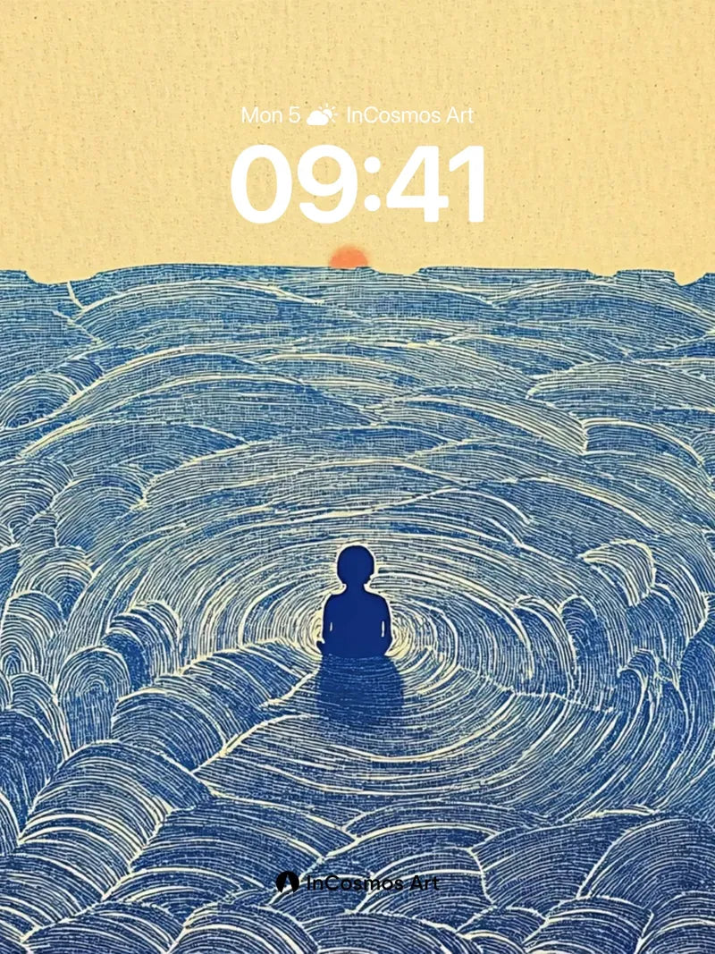 Serenity Wave Wallpaper with Solitary Figure