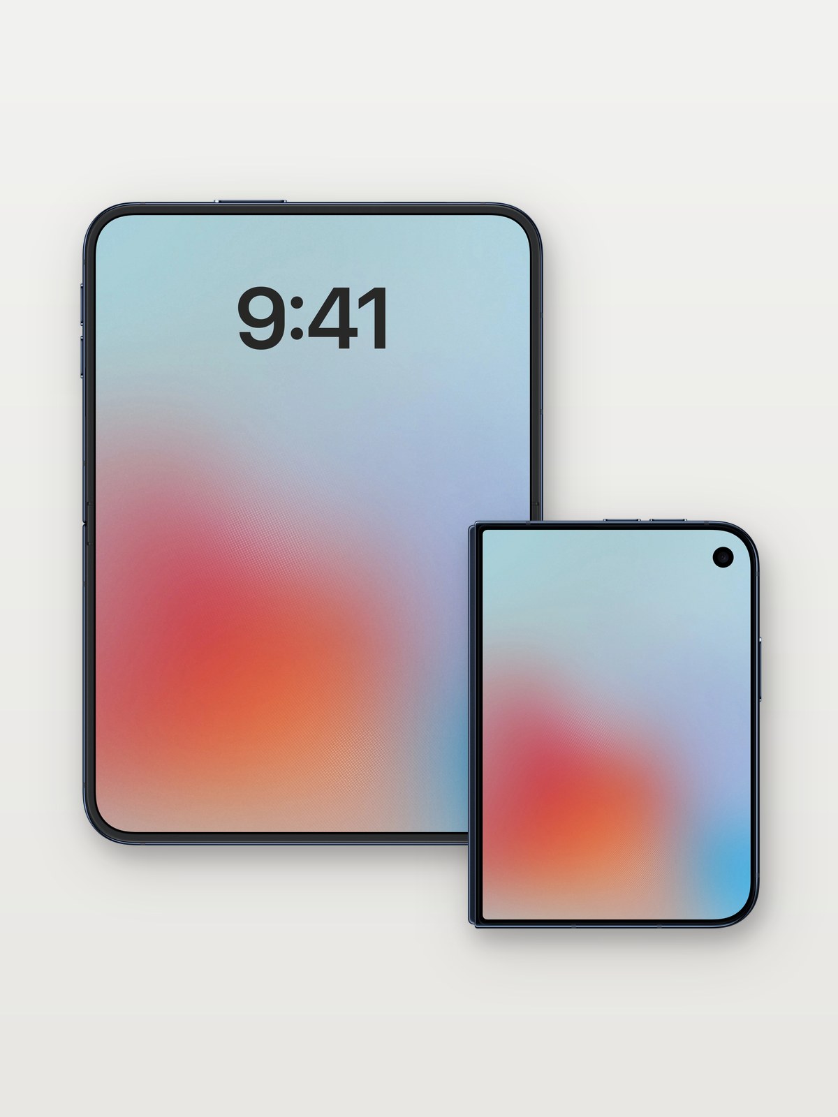 Breathing Gradient Wallpaper with Soft Hues on iPhone Duo, open and closed