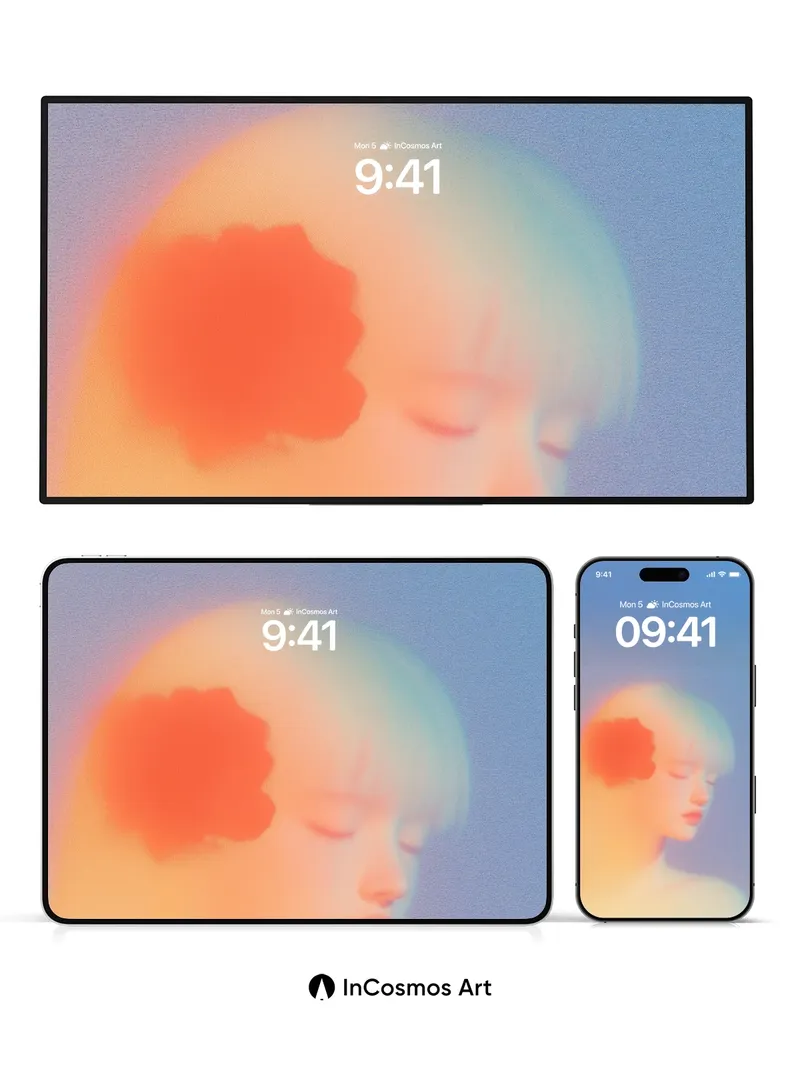 Soft Haze Portrait Wallpaper with Crimson Bloom