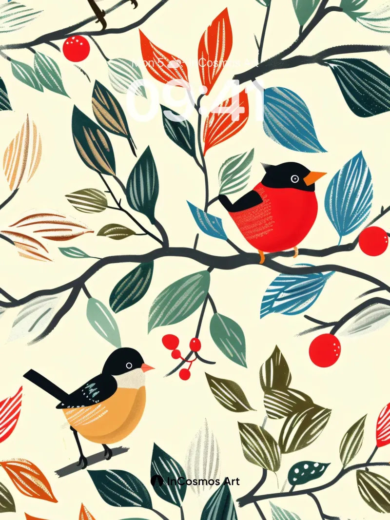 Whispering Branches Wallpaper with Feathered Friends