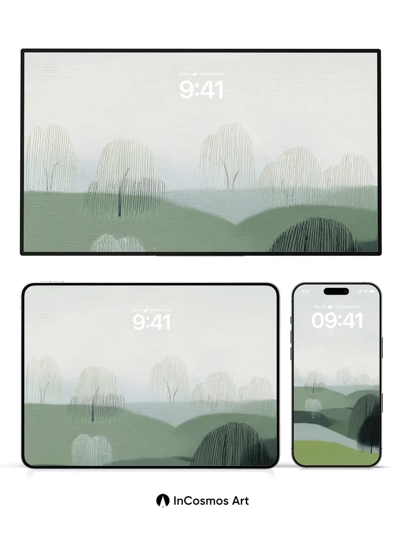 Whispering Willows Wallpaper with Misty Hues