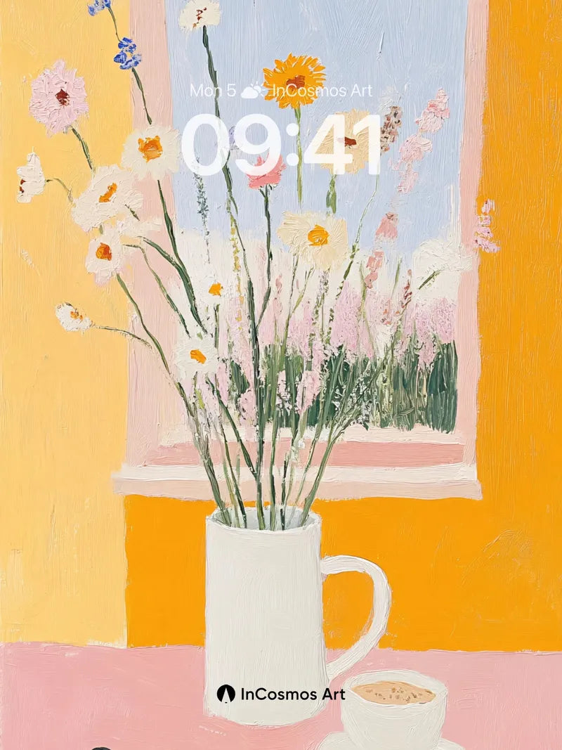 Sunlit Stillness Wallpaper with Vase of Wild Blooms