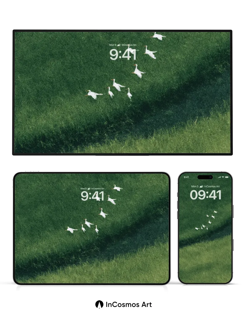 Serenity Flight Wallpaper with Floating Geese