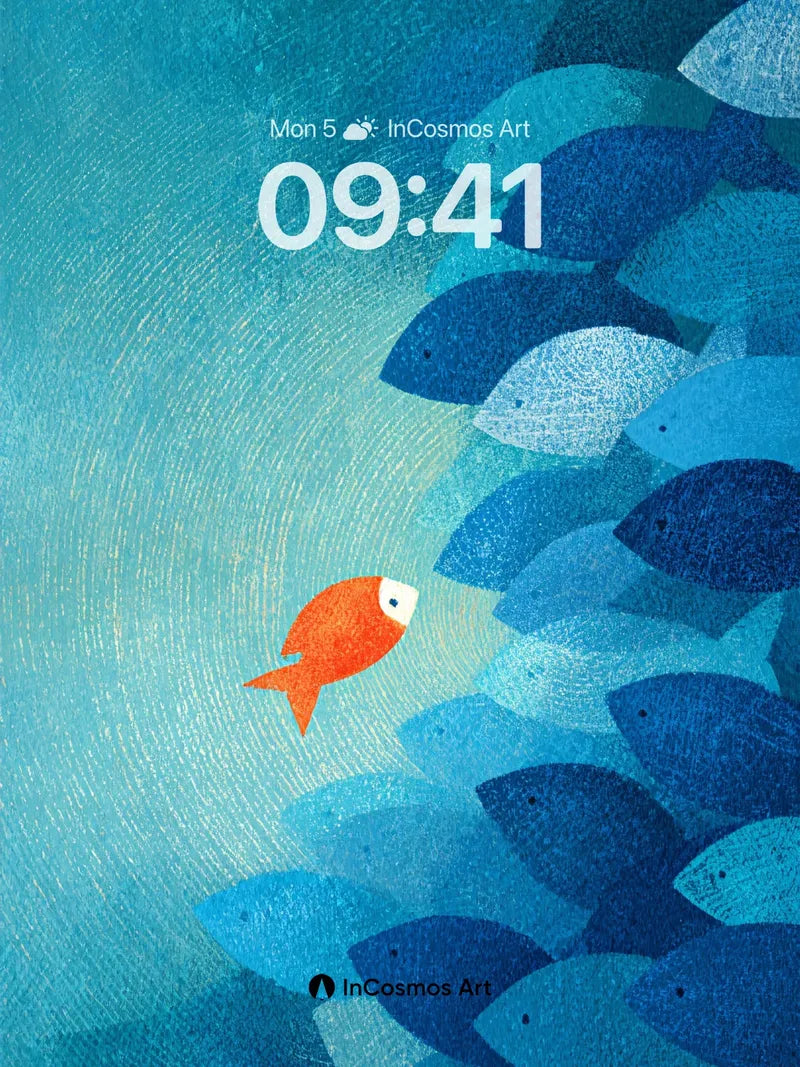 Coral Pulse Wallpaper with Solitary Orange Fish wallpaper for iPhone, iPad & Mac