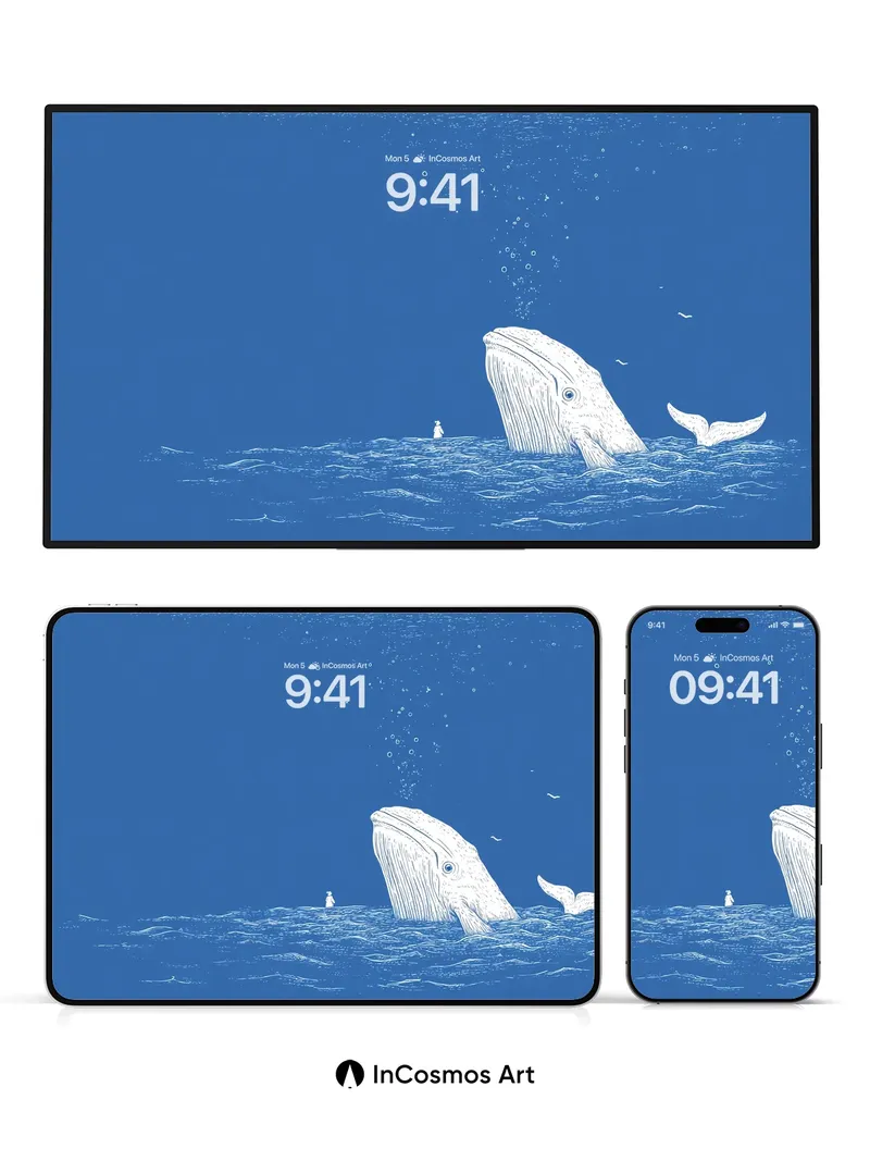 Serenity Whale Wallpaper with Floating Bubbles