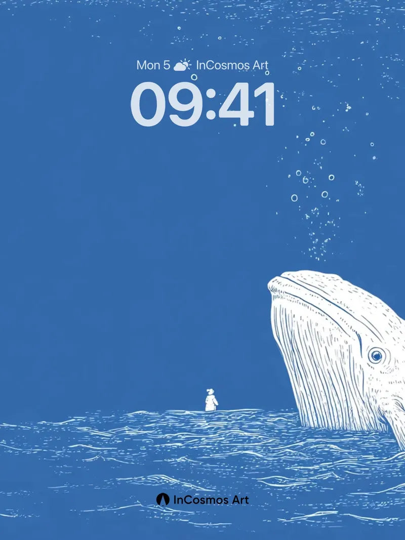 Serenity Whale Wallpaper with Floating Bubbles wallpaper for iPhone, iPad & Mac