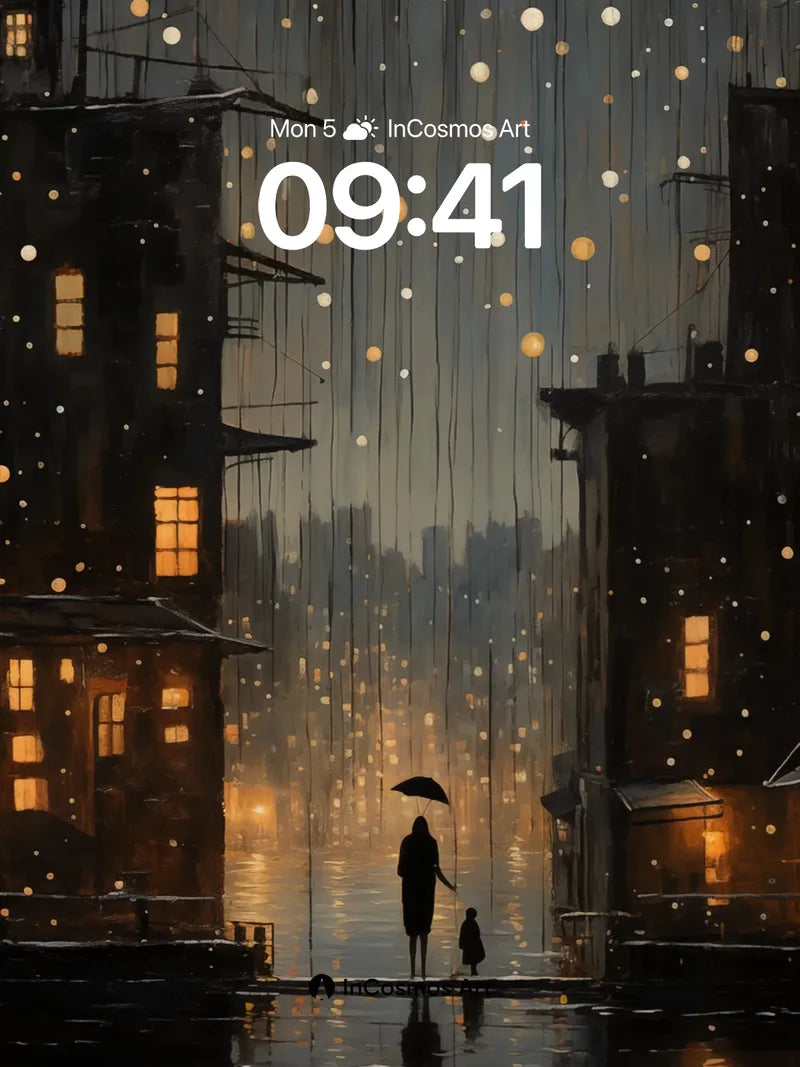 Rainlit Reverie Wallpaper with Floating Orbs