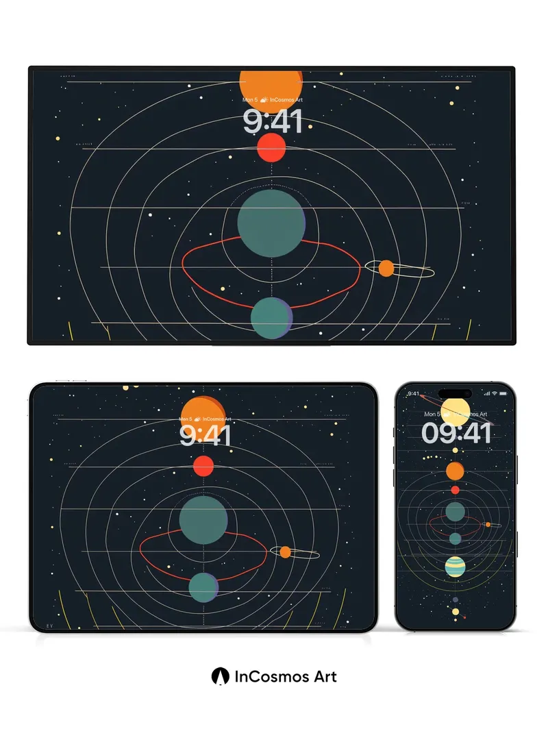 Cosmic Blueprint Wallpaper with Celestial Orbits