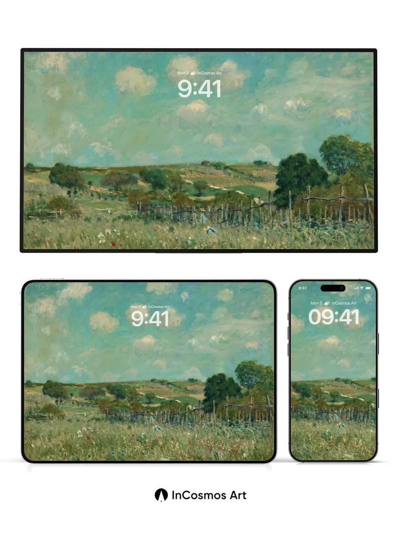 Serene Meadow Wallpaper with Impressionist Light