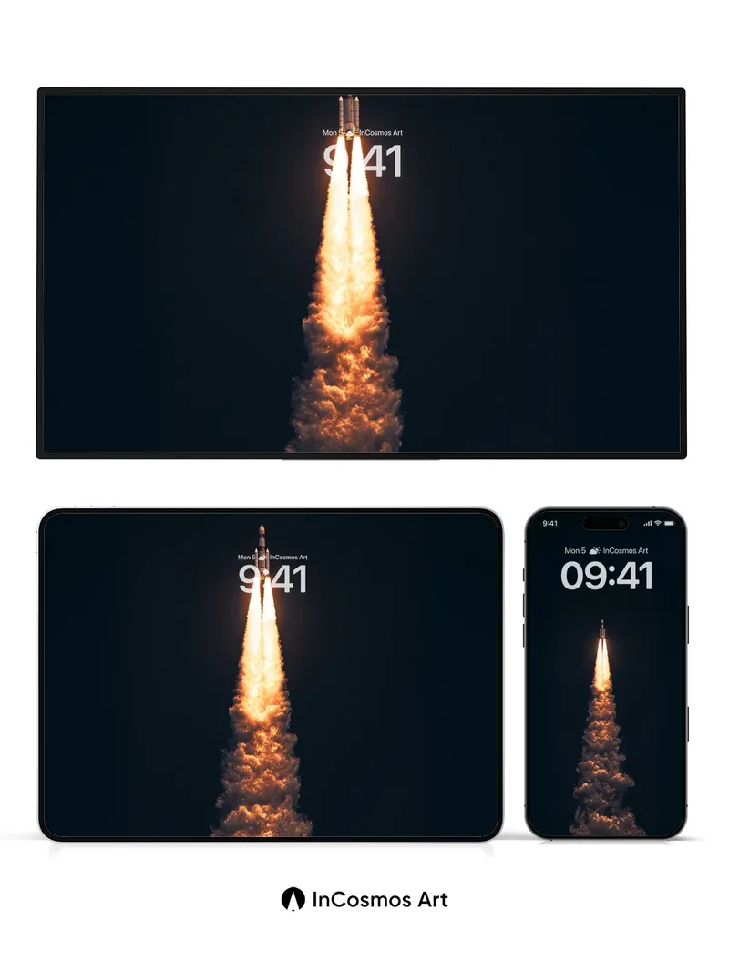 Cosmic Ascent Wallpaper with Fiery Trail