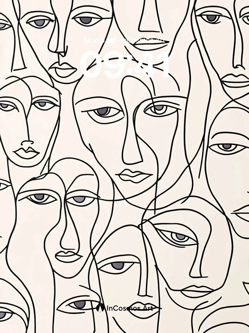 Whispering Faces Wallpaper with Interwoven Lines