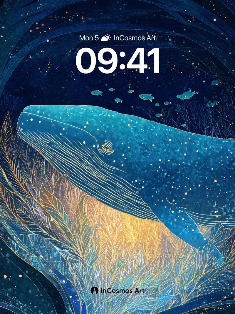 Stellar Whale Wallpaper with Golden Reeds wallpaper for iPhone, iPad & Mac