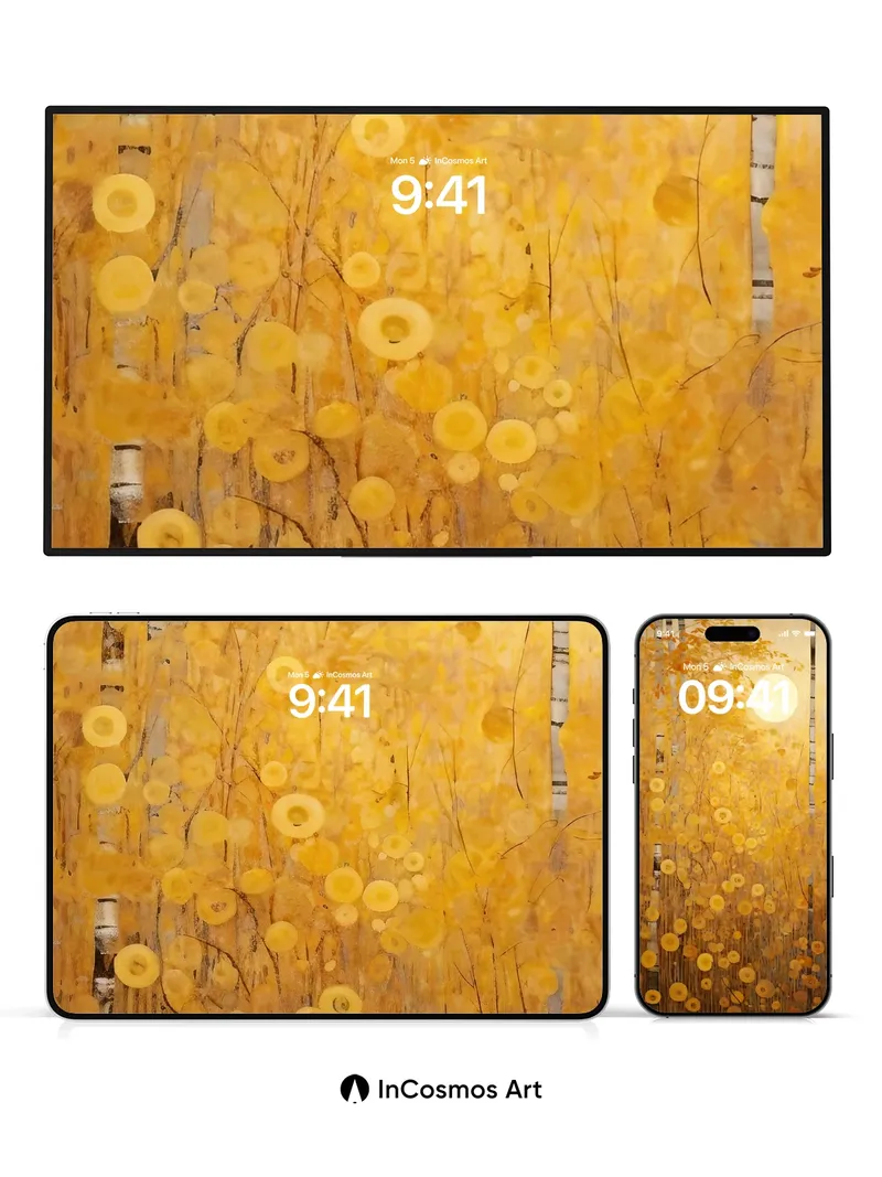 Golden Hush Wallpaper with Moonlit Birch Canopy