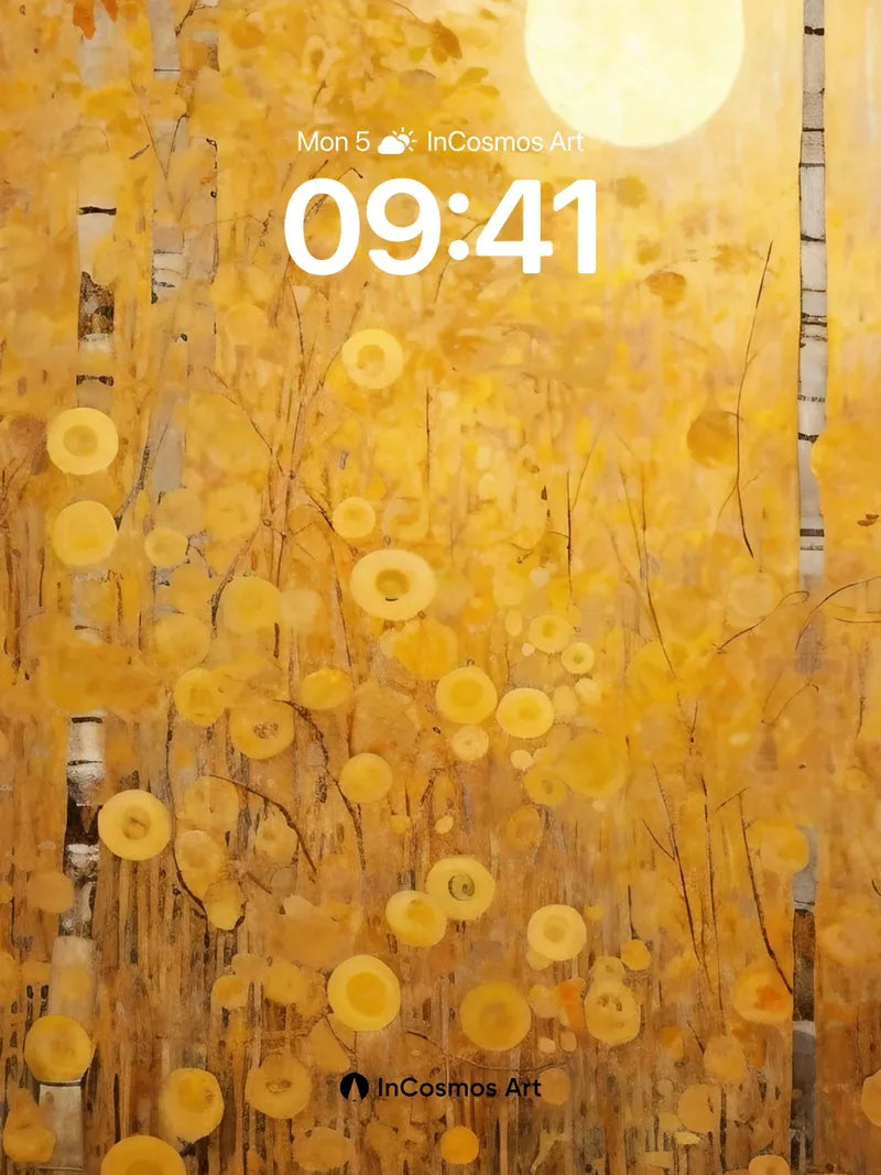 Golden Hush Wallpaper with Moonlit Birch Canopy wallpaper for iPhone, iPad & Mac