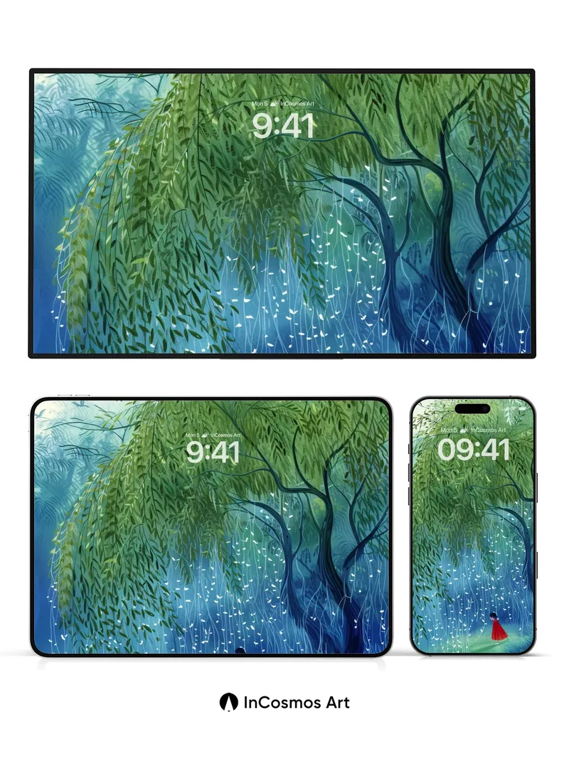 Whispering Willow Wallpaper with Starlight Threads