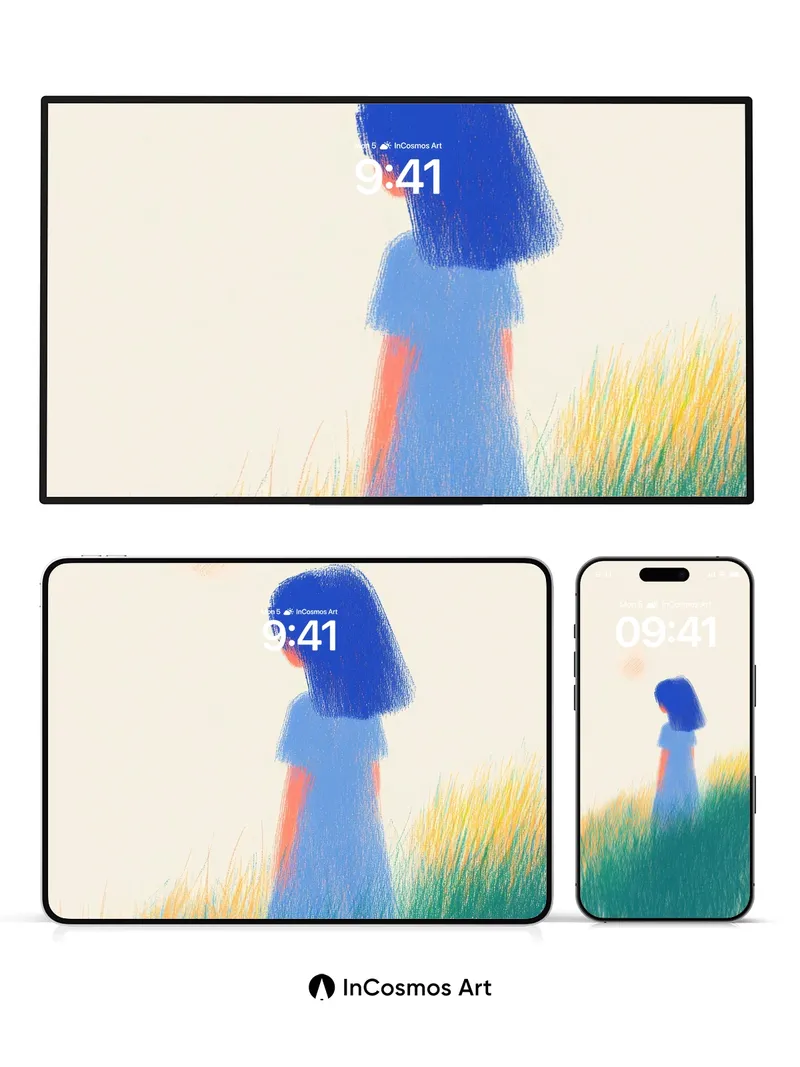 Serenity Field Wallpaper with Sunlit Hues