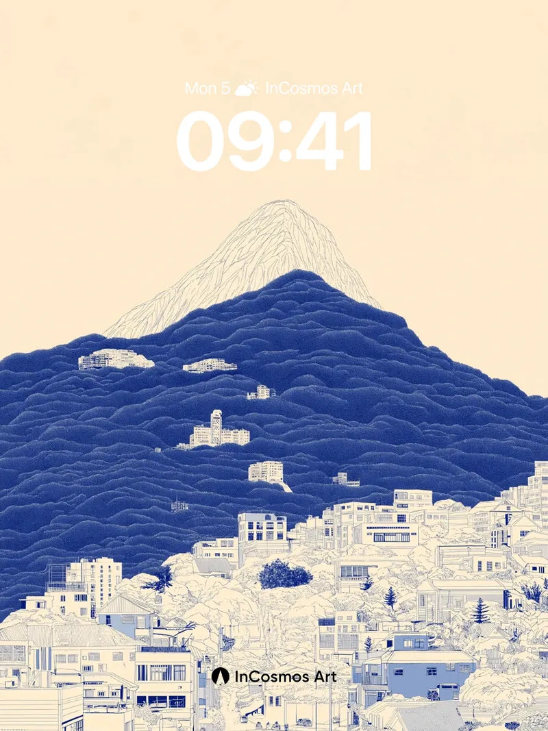 Serene Summit Wallpaper with Inked Waves